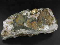 Пирит, Халькопирит на Кварце, необработанный "дикий" образец, Россия, КЧР, Урупский район (103*48*45 мм, 367 г) №37954