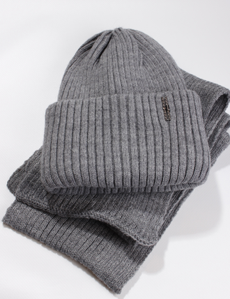 Комплект шапка и шарф "Резинка" 840-838    джинс, т.серый, бежевый, кофе, чёрный, ср.серый, т.беж