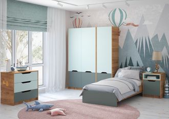 Rich комлект мебели для детской комнаты Дуб Крафт золотой - Мята/Сумеречный голубой