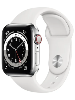Умные часы Apple Watch Series 6 GPS + Cellular 40мм Stainless Steel Case with Sport Band, серебристый/белый