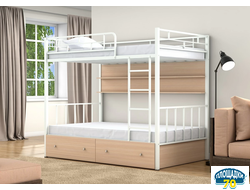 Двухъярусная кровать Валенсия 120 Белый ящики полка дуб молочный