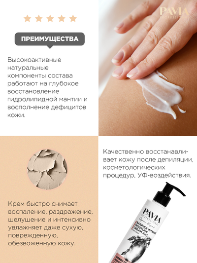 Интенсивно восстанавливающий крем после депиляции 3в1  200мл. Pavia