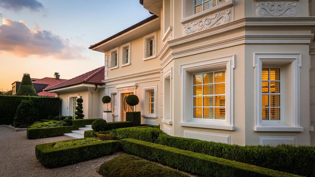 Элегантный фасад частного дома с отделкой из полиуретана.