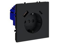 VLS040507 Розетка с заземлением 16А+2USB A+C, графит-1