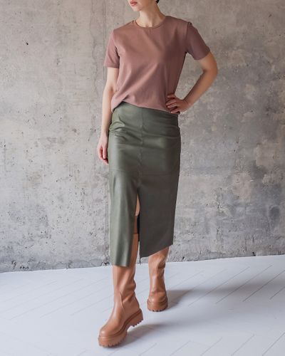 ЮБКА миди из экокожи (олива)