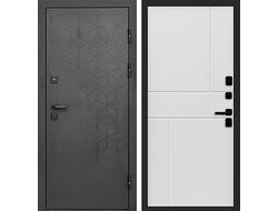 Дверь Спейс бетон с панелью Горизонт белого цвета