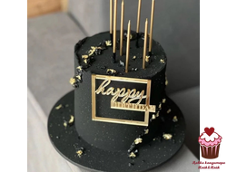 Акриловое украшение Квадрат Happy Birthday золото