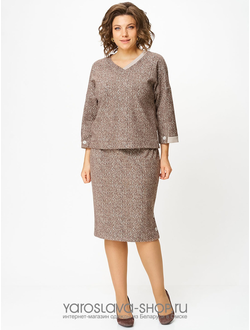 Модель: 2544.Двухпредметный костюм: джемпер и юбка бежевого цвета