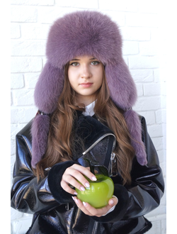 Ушанка "Полярная звезда" цвет черно - красный + сиреневый