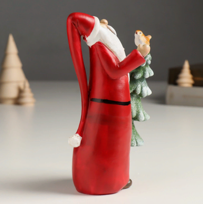 Новогодний сувенир "Дед Мороз с ёлочкой и птичкой", 6х6х17 см