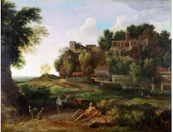 Картина обогреватель, репродукция Никола Пуссен Итальянский пейзаж с отдыхающими путниками