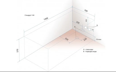 Акриловая ванна, Triton Стандарт-140, 140x70x56 см