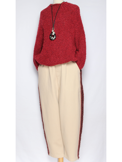 Брюки плотный хлопок утепленные "Лампас" молочные, шоколад, черные, красные р.48-52