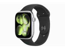 Apple Watch Series 11 46mm Silver Aluminium Case with Black Sport Band M/L