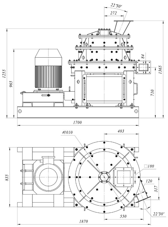 Чертеж мельницы промышленная для мела МК-160×700