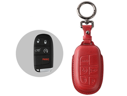 Чехол для смарт ключа Chrysler 300C с 5 кнопками из натуральной кожи красного цвета. Ручной шов.