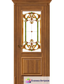 Витражная пленка, витражная пленка самоклеющаяся, пленочный витраж с классическим рисунком в дверь