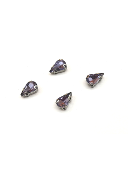 Стразы стеклянные пришивные в цапах,  6*10 мм цвет светло сиреневый