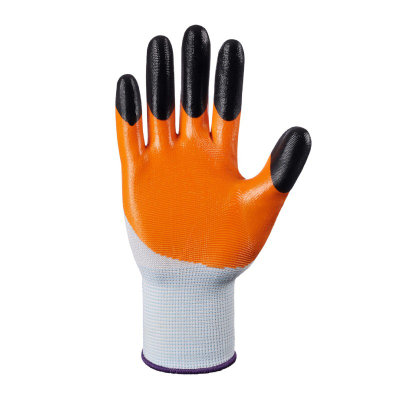 Перчатки нейлоновые (оранжевые) с нитрильным обливом 3/4 (пальчики) (12 пар/уп.)