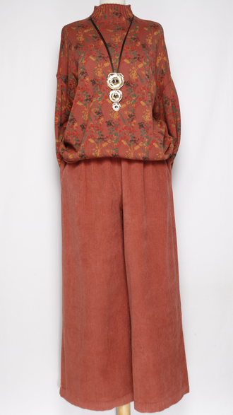 Брюки Бохо "ПАЛАЦЦО КРУПНЫЙ ВЕЛЬВЕТ" коралл до р.56