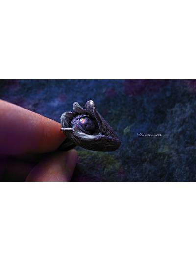 Ночная Фея (Фея Цветов). Авторское кольцо с цветком из полимерной глины и стразами Swarovski