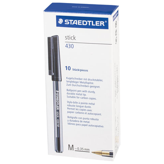 Ручка шариковая STAEDTLER (Германия) "Stick", ЧЕРНАЯ, корпус прозрачный, узел 1 мм, линия письма 0,35 мм, 430 M-9, 20 штук в упаковке