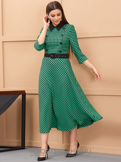Платье женское полуприлегающего силуэта зелено-черного цвета