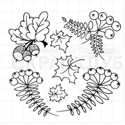 Набор осенних штампов для скрапбукинга Рябиновые грозди, желуди, кленовые листья