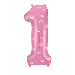 Воздушный шар фольгированный "ЦИФРА 1. Корона на розовом. SLIM" 102 см.