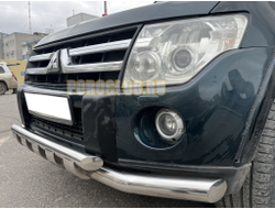Защита переднего бампера двойная с перемычками d76/60 для Mitsubishi Pajero4 2006-2017