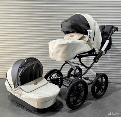 Детская коляска 2 в 1 Cobabe 6300L Бежевый Экокожа