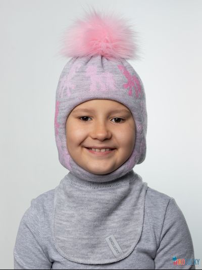 Шапка-шлем 23101-03 с утеплит., хб подклад, серый,розовый 48-50