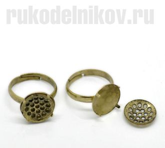 основа для кольца со съемным ситечком, регулируемая, цвет-античная бронза