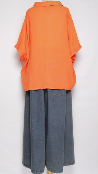 БЛУЗА ЛЁН "КИМОНО ХОМУТ ВЫШИВКА" оранжевая, фуксия, желтая, лайм до р.56