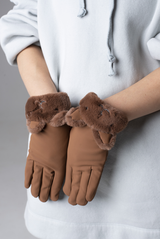 Перчатки женские зимние на меху коричневые