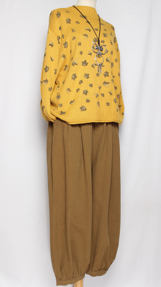 Брюки Бохо хлопок "Бананы с защипами" мокко р.48-52