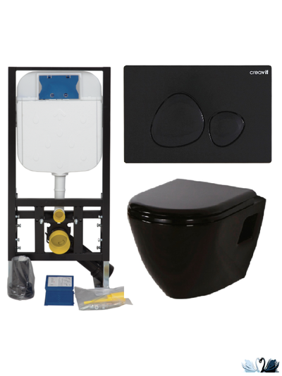 Creavit Set Terra Black SPA - Инсталляция, подвесной унитаз Terra и кнопки смыва SPA. Черный глянец