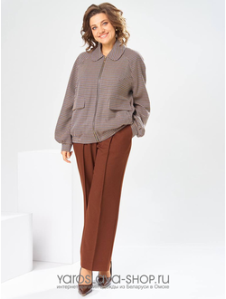 Модель:2-2861.Костюм двойка: жакет в клетку и брюки терракотового цвета