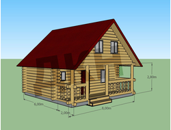 Дом из бревна 6 на 8 с верандой 2 на 8 и мансардным этажом