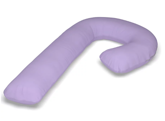 Подушка обнимашка для сна формы J с двойным наполнителем искусственный пух/шарики с наволочкой на молни Лаванда