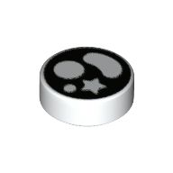 Tile, Round 1 x 1 with Circles, Bean, and Star on Black Background Pattern, White (98138pb184 / 6326134)