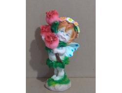 Садовая фигура Девочка - бабочка с розами малая 22х11 см