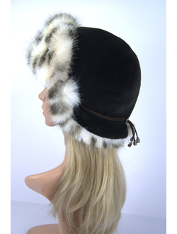 Ушанка "Север" цвет черный + рысь