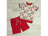 Арт. НК/ФШ/ПП-5  Комплект футболка(интерл)+шорты(футер).Цвет: красн/белый. Размер с 86-134