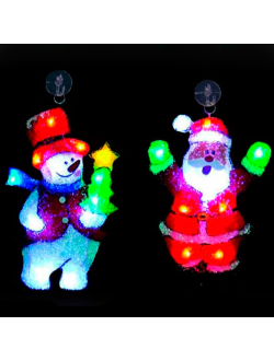 Световое панно "Снеговик и Санта-Клаус", 30 светодиодов, 2 шт. в наборе, мульти