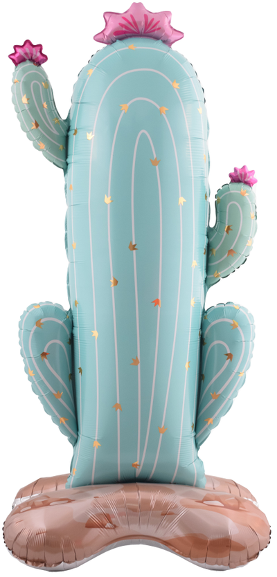 Шар 3D (59''/150 см) Фигура на подставке, Кактус, Голубой, Сатин