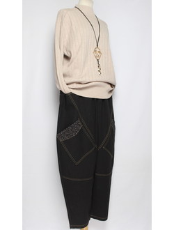 Джинсы "Яркие строчки карманы" черные р.48-54