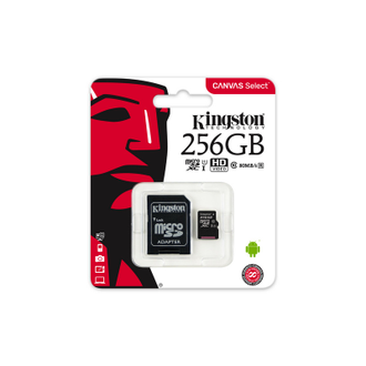 Карта памяти Kingston Canvas Select microSDXC UHS-I Cl10 + адаптер, SDCS/256GB
