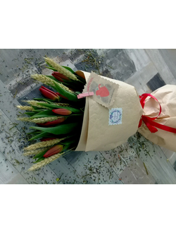 Очаровательный букет тюльпаны и пшеница «Чистое утро»