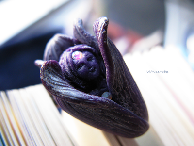 Ночная Фея (Фея Цветов). Авторское кольцо с цветком из полимерной глины и стразами Swarovski